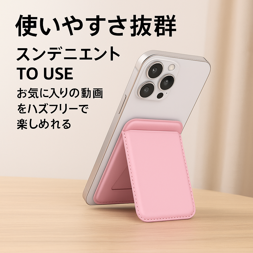 スタンド付きカードホルダー|PUレザー・薄型・MagSafe対応