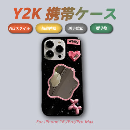 ミラー付き！子犬スマホケース｜3Dデコ・ガーリー系・写真映え抜群