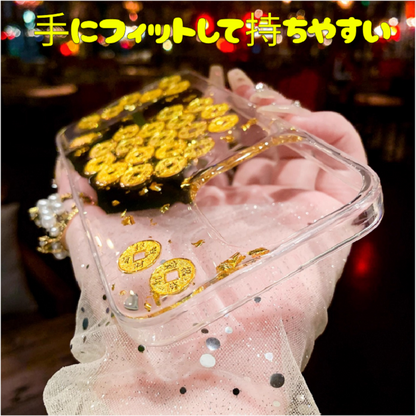 金運アップ！金箔スマホケース｜古銭デザイン・透明カバー