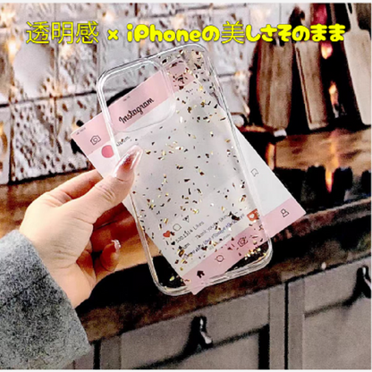 トレンド感UP！金箔スマホケース｜INS風・透明レジンカバー