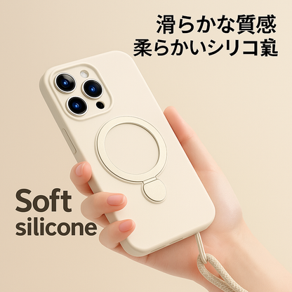 360°回転！マグネットスタンドケース｜薄型シリコン・落下防止ストラップ付