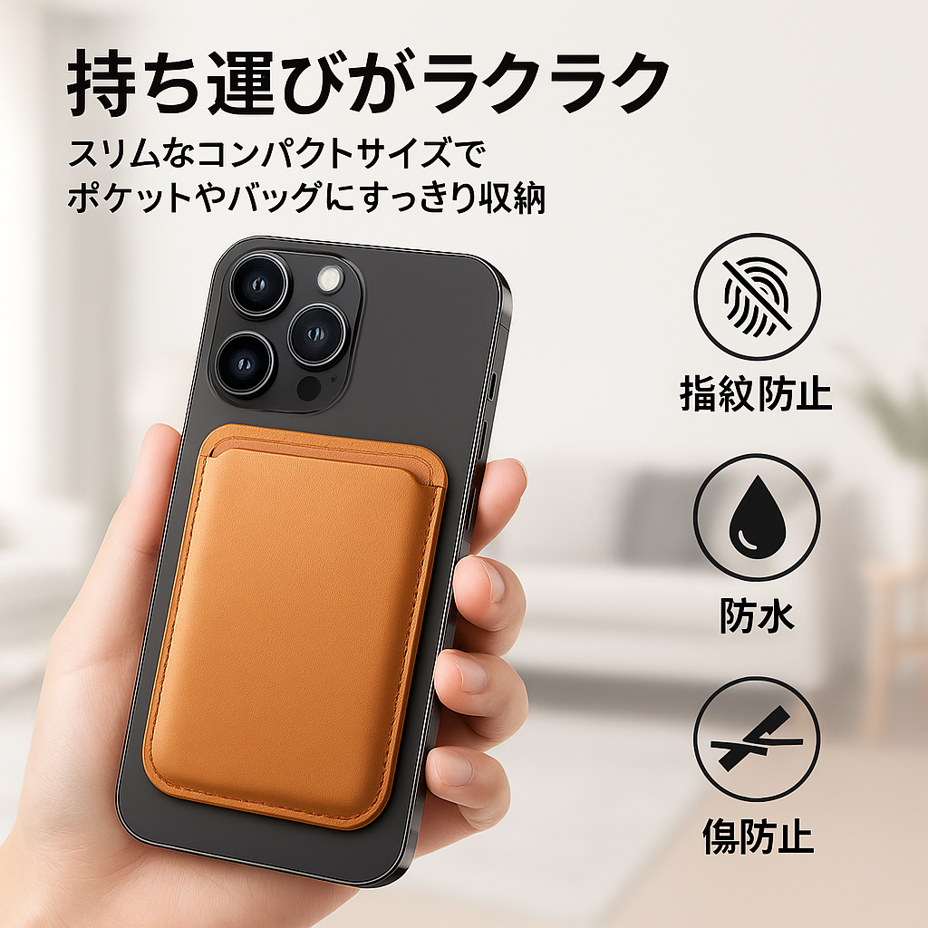 通勤快適！マグネットカードホルダー｜PUレザー・薄型・2〜3枚収納